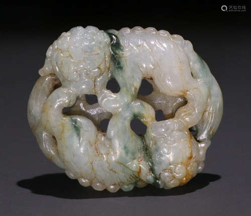 JADEITE PENDANT HOLLOW CARVED WITH LION