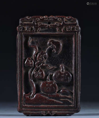 ZITAN WOOD TABLET CARVED WITH FRUIT