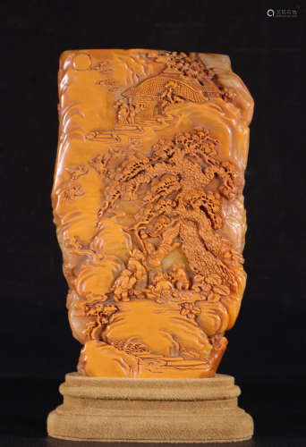 TIANHUANG STONE BRUSH POT CARVED WITH STORY