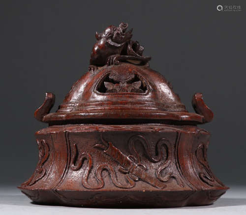 BAMBOO CENSER CARVED WITH BEAST