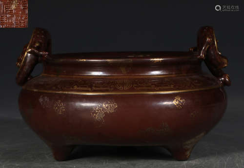 QIANLONGNIANZHI MARK BROWN GLAZE CENSER