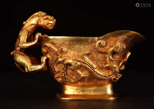 GILT BRONZE CUP CARVED WITH BEAST