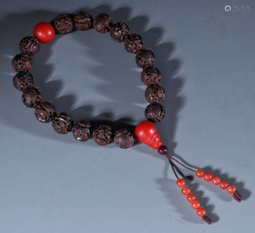 CHENXIANG WOOD STRING BRACELET WITH 18 BEADS