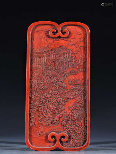 CINNABAR PENDANT CARVED WITH LANDSCAPE