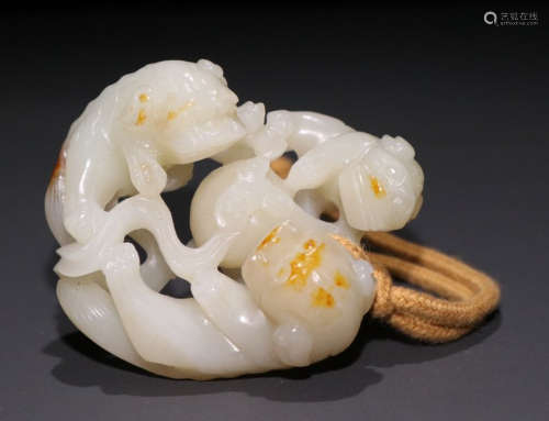 HETIAN JADE PENDANT CARVED WITH LIONS
