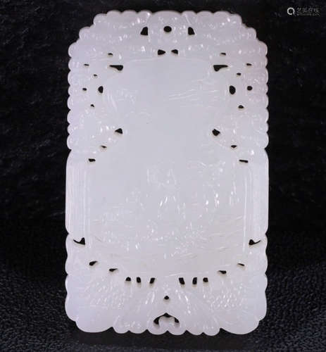 HETIAN JADE TABLET CARVED WITH STORY