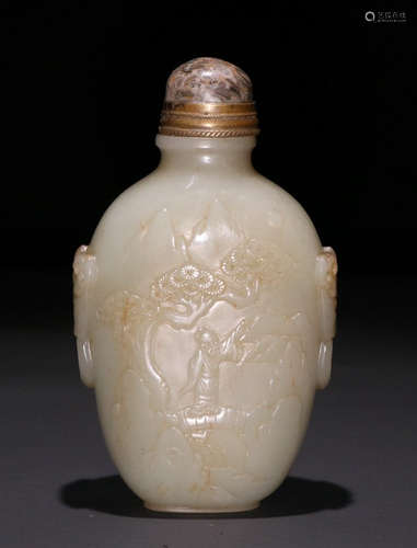 HETIAN JADE SNUFF BOTTLE CARVED WITH LANDSCAPE