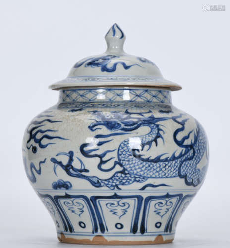 BLUE&WHITE GLAZE JAR PAINTED WITH DRAGON