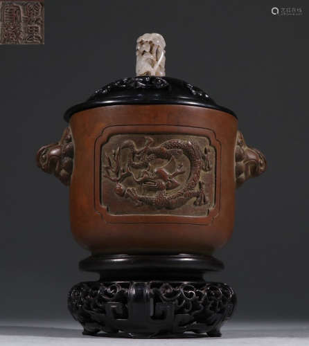 COPPER CENSER CARVED WITH DRAGON