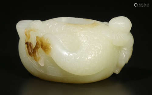 HETIAN WHITE JADE BRUSH WASHER CARVED WITH DUCK&FIGURE