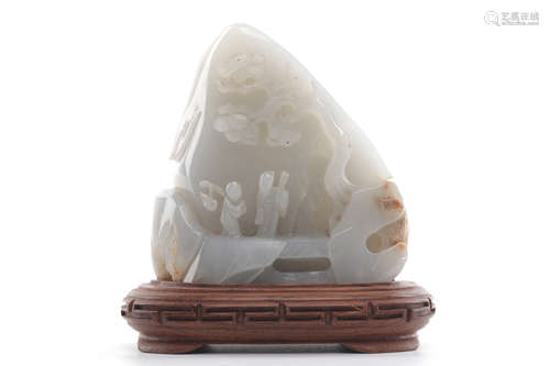 Chinese White Jade Carved Boulder