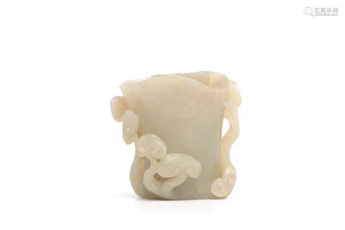 Chinese White Jade Carved Lingzhi Cup