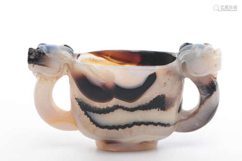 Chinese Agate Carved Dragon Cup