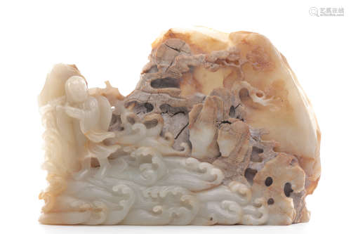 Chinese White Jade Carved Boulder