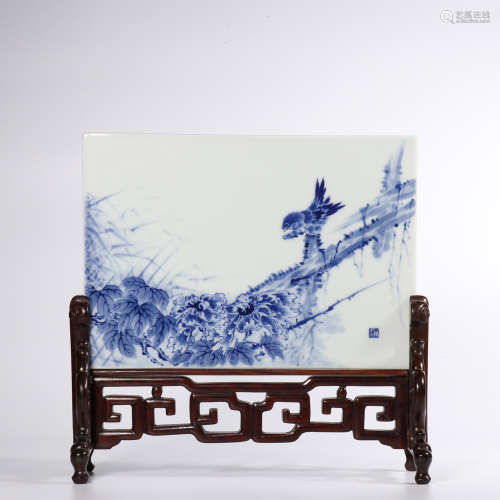Chinese Blue White Porcelain Table Screen, Wangbu