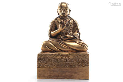 Chinese Gilt Bronze Seated Tibetan Guru