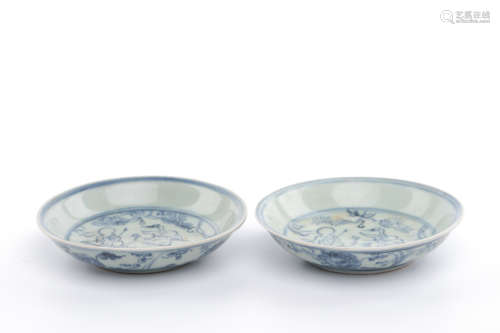 Chinese Blue White Porcelain Plate, Pair