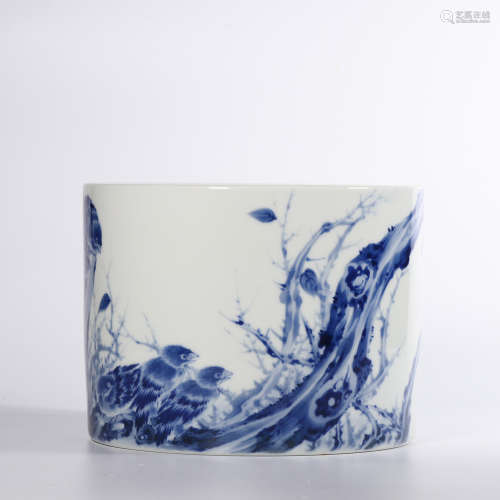 Chinese Blue White Porcelain Brush Pot, Wangbu Mar