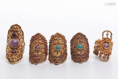 Chinese Set Of 5 Gold Rings