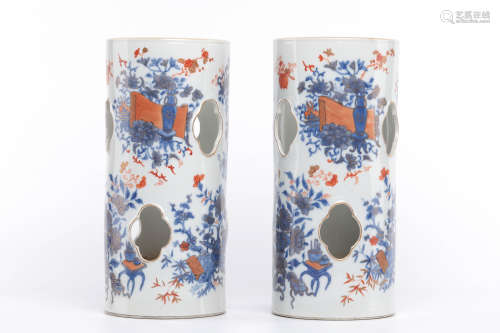 Chinese Famille Rose Porcelain Hat Stands, Pair