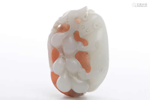 Chinese White Jade Carved Squirrel And Grapes