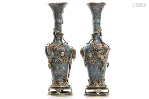 Chinese Cloisonne Dragon Vases, Pair