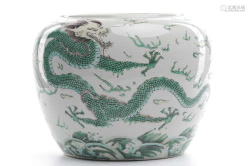 Chinese Famille Verte Dragon Porcelain Jar