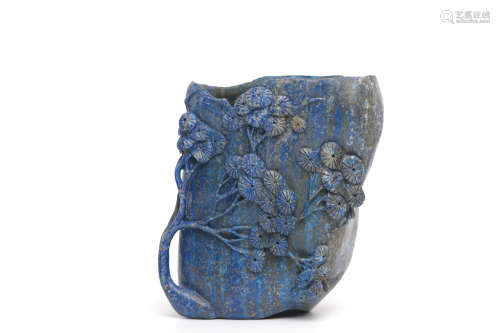Chinese Lapis Lazuli Carved Brush Pot