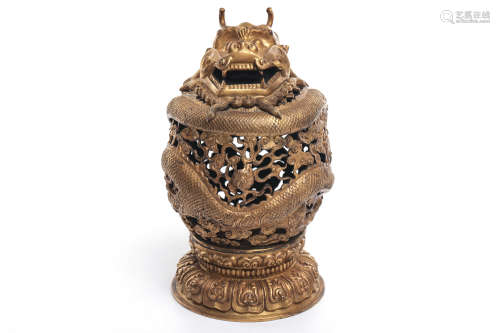 Chinese Gilt Bronze Dragon Censer