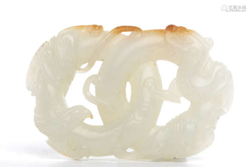 Chinese White Jade Dragon Phoenix Pendant