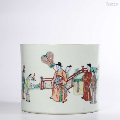 Chinese Famille Verte Porcelain Brush Pot