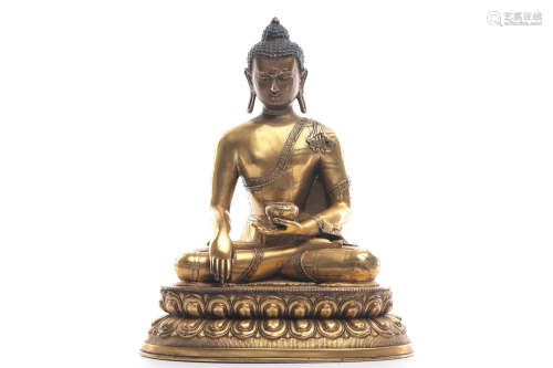 Chinese Gilt Bronze Seated Shakyamuni