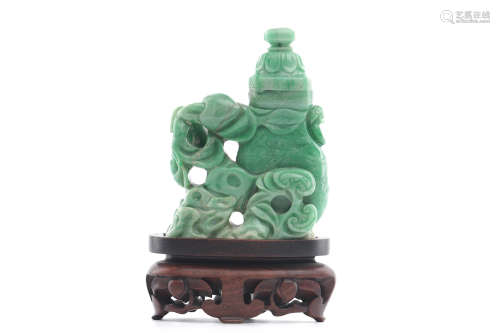 Chinese Jadeite Carved Cover Vase With Stand