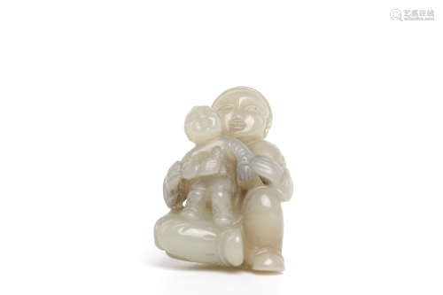 Chinese White Jade Carved Boy