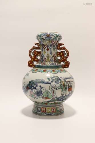 chinese doucai porcelain binaural vase