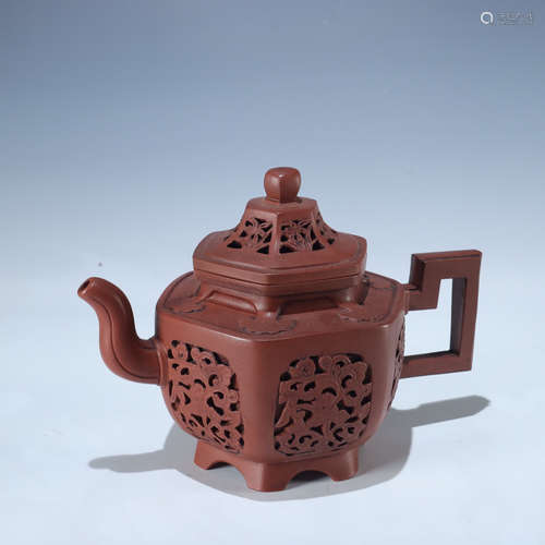 chinese zisha openwork teapot