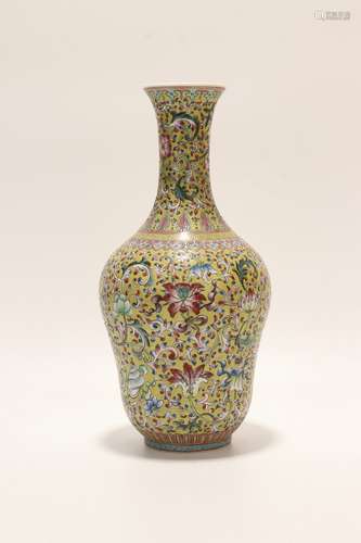 chinese yellow-ground famille rose porcelain vase