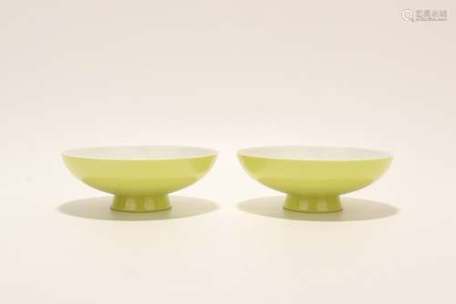 pair of chinese yellow glazed porcelain bowls