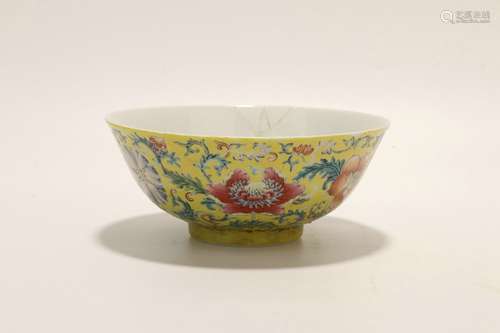 chinese yellow glaze porcelain bowl（defect）