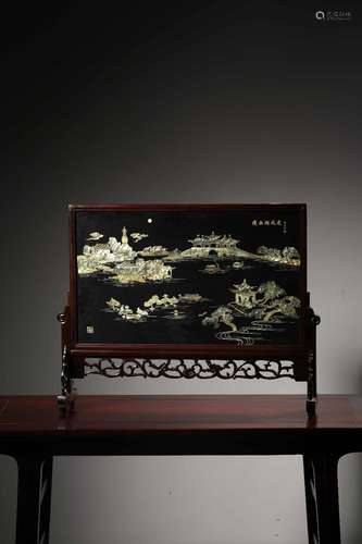 chinese wood table screen inlaid mother-in-pearl