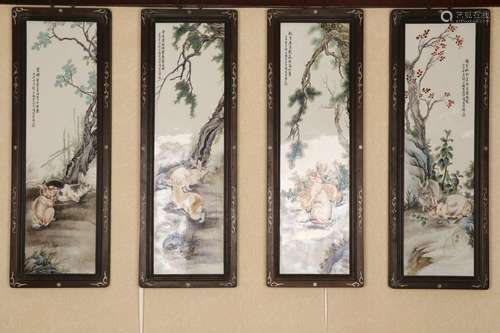 a group of four chinese famille rose porcelain plaques