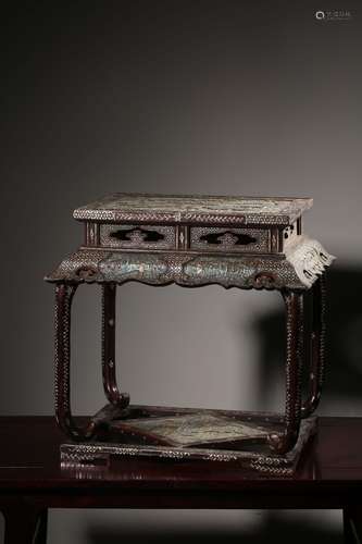 chinese wood-bodied painted stand inlaid mother-in-pearl