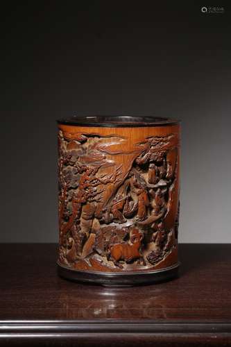 chinese bamboo brush pot with red sandalwood