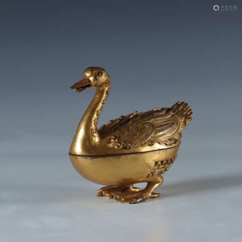 chinese gilt bronze duck-form censer