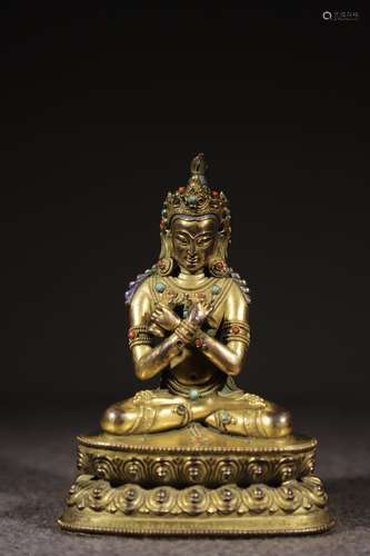 chinese gilt bronze buddha statue inlaid gems