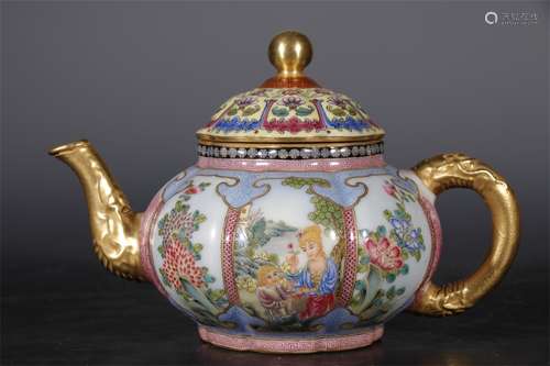 WESTERN DECORATIVE TEAPOT WITH ENAMEL WINDOWS