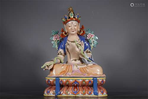 PINK PORCELAIN STATUE OF BUDDHA