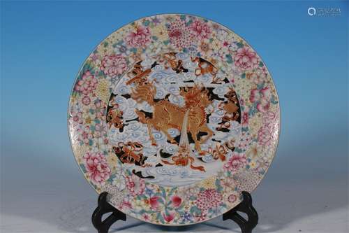 GOLD KIRIN EIGHT TREASURES DECORATIVE PLATE