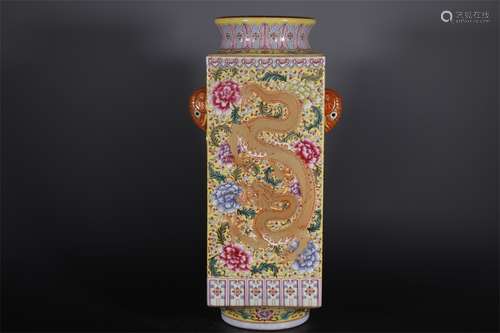 DOUBLE ELEPHANT EAR CONG BOTTLE DECORATED WITH FAMILLE ROSE ...