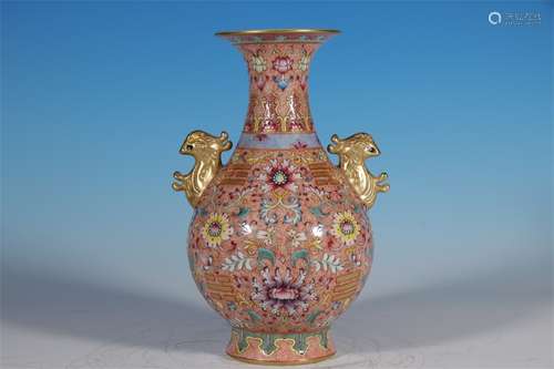 ENAMEL FLOWER DECORATION PHOENIX EAR JADE POT SPRING BOTTLE